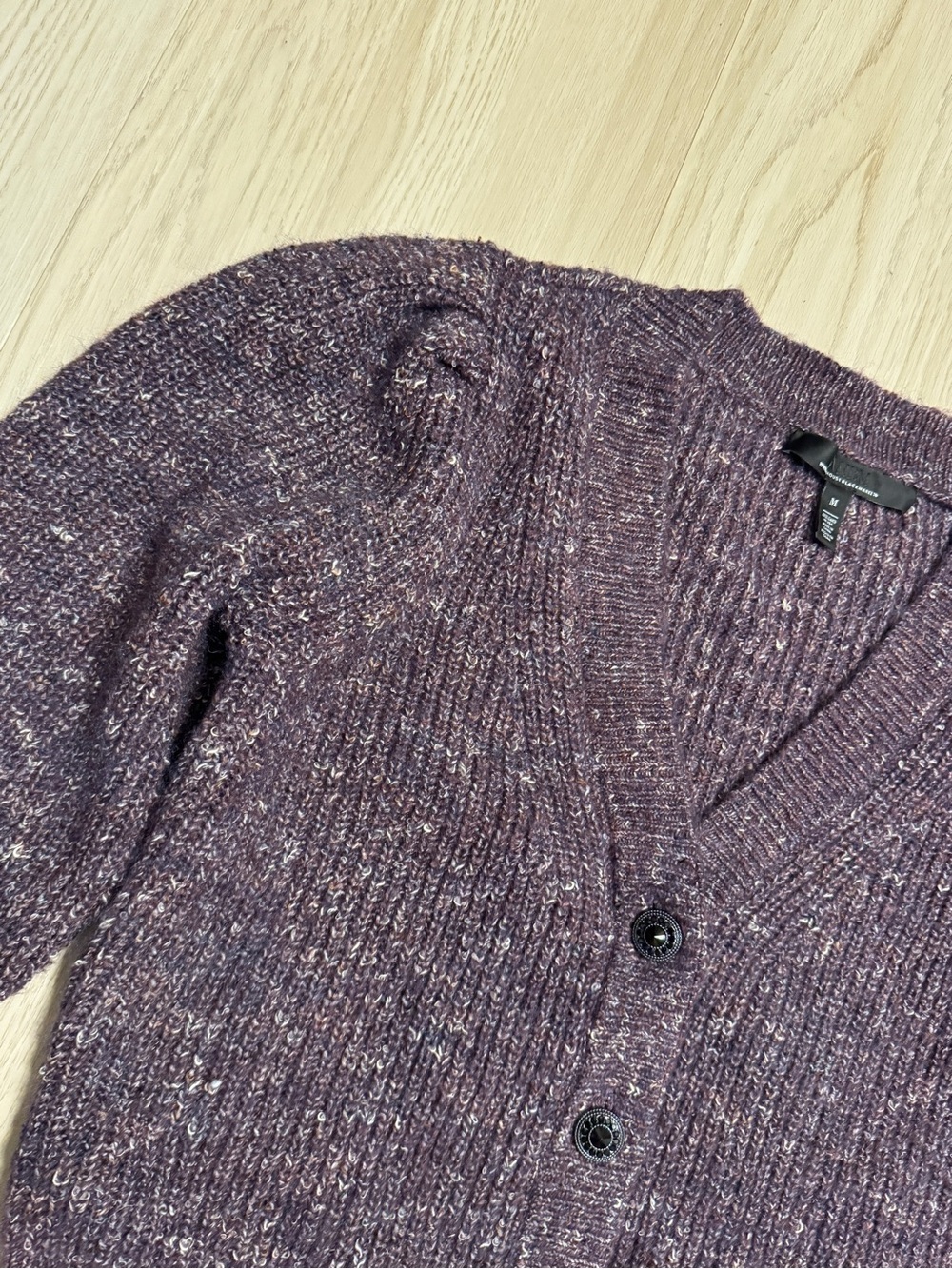 White House Black Market Cardigan Sweater puff sleeve V-Neck Jewel button wool M - Picture 9 of 14